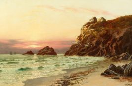 M. Clark (19th/20th Century) British, Sunset in a rocky coastal landscape, oil on canvas, signed,