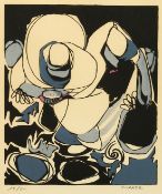 Suarez, Stylized figures, two hand coloured relief prints, signed in pencil, numbered 25/25 and 15/