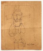 Jamini Roy (1887-1972) India, a stylised ink sketch of Christ, signed, 10