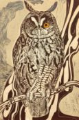 Robert Greenhalf, A Long-eared owl, linocut, artists proof, signed in pencil, 19