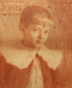 Winfred Cooper, Portrait of a young boy, 'John', sanguine crayon drawing, signed and dated 1901,