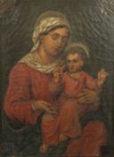19th Century Continental School, Madonna and child, oil on canvas, 29.5