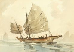 Yong Mun Sen, Malaysian fishing boats, watercolour, signed and dated '50, 10.5