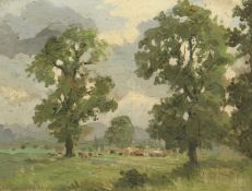 Circle of Campbell Mellon, Cattle in a pastoral landscape, oil on panel, 7.5