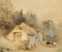 William Evans of Eton (1798-1877) British, Horse and cart beside a cottage, watercolour with body