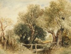 Attributed to David Cox Jr, A.R.W.S. (1809-1885) A rural scene with a wooden bridge, watercolour