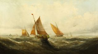 George Knight (19th Century) British, Sailboats on choppy seas nearing a port, oil on canvas,