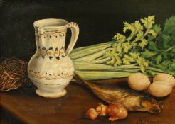 Duranty, French School 19th Century, A still life study of mixed objects on a tabletop, oil on