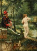 D. Park (20th Century), An artist and his model by a woodland stream, oil on panel, signed, 16