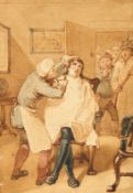 Circle of Thomas Rowlandson (1756-1827) The Barber's Chair, watercolour with pen and ink, 3