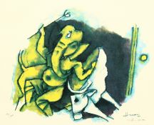 M F Husain (1915-2011) India, a colour serigraph of a stylised elephant, 14
