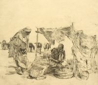 Erich Wolfsfield (1885-1956) German, A North African scene of wayfarers buying provisions,