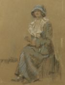 Manner of Augustus John, Portrait of an elegant lady seated, pastel, bears signature, 11