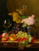 20th Century, an abundant still life of fruit and flowers, oil on canvas, indistinctly signed, 30
