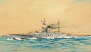 A watercolour study of a battleship, 11
