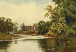 Edward Horace Thompson (1879-1949) British, Monastery ruins by a river, watercolour, signed and