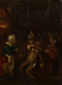 18th Century Continental School, A scene of a man having a tooth pulled, oil on panel, 18
