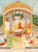 Lakshmi, Saraswati and Ganesha in a temple with figures in attendance, 12