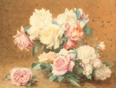 Victoria Dubourg (Mrs Fantin Latour), Still life of roses, watercolour laid on board, signed with