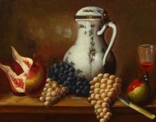 S. Eggers (20th Century), A still life of fruit and a porcelain jug, oil on panel, signed, 12