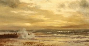 David Dipnall, Beach scene with wave breakers and gulls, oil on canvas, signed, 16