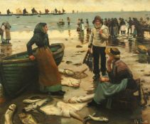 20th Century School, After a painting by Stanhope Forbes, 'A fish sale on a Cornish beach', oil on