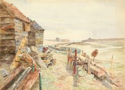 Circle of Martin Snape, Fishermen's huts at the coast, watercolour, 11.25