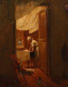 Early 20th Century Russian School? A female figure in an interior, oil on canvas, signed and