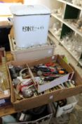 Kitchenalia to include an old enamel bread bin etc.