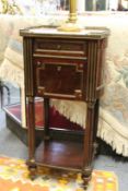 A 19th century French mahogany and marble top pot cupboard.