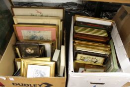 Two boxes of paintings and prints etc.