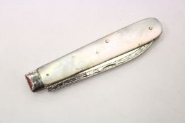 A mother-of-pearl handled silver fruit knife.
