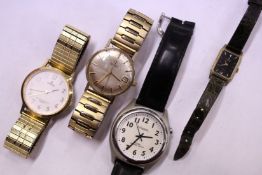 A gentlemen's 9ct gold cased Omega wristwatch with later strap and three other watches.