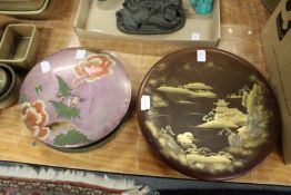 A Japanese lacquer circular dish and a box and cover.