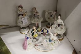 A small group of continental figures of ballerinas etc.