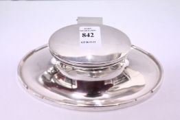 A good heavy plain silver oval ink stand, London 1936.