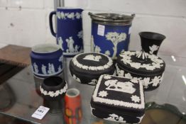 Wedgwood Jasper ware boxes and covers, a jug etc.
