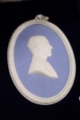 A Wedgwood blue and white Jasper ware oval plaque HRH The Duke of Edinburgh, in original fitted