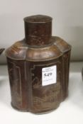 A Chinese spelter tea caddy.