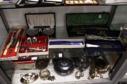 A cased carving set and other items.