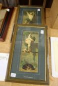 A pair of amusing prints depicting a small boy and a dog.