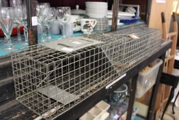 Two wirework animal traps.