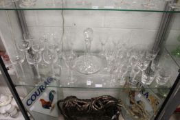 A suite of Stuart glassware with etched decoration and air twist stems together with a similar