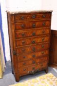 A good 19th century French kingwood eight drawer pedestal chest with marble top.