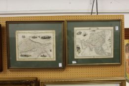 Two framed and glazed maps depicting Asia and Northern India.