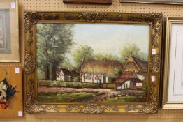 Country Cottages in a Wooded Landscape oil on canvas.