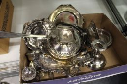 A continental silver bowl, a dwarf candlestick and various plated items.