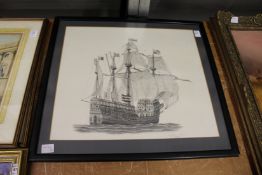 C. M. Spurling, a pencil drawing of the Mary Rose.