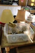 Various lamps, lighting, a large jar and cover and a large glass jar etc.