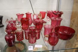 Cranberry glassware and similar items.